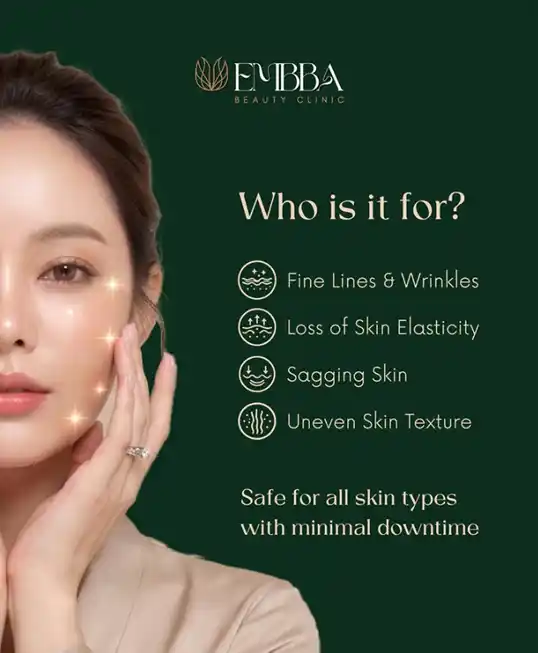 Embba treatment information for fine lines, skin elasticity, sagging skin, and uneven texture